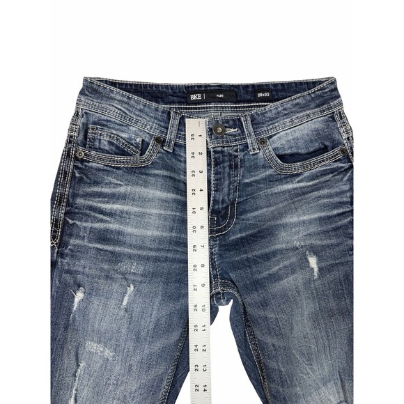 BKE Alec Jeans Womens 28x32 Slim Distressed Blue Medium Whisker Wash Straight - Picture 6 of 13